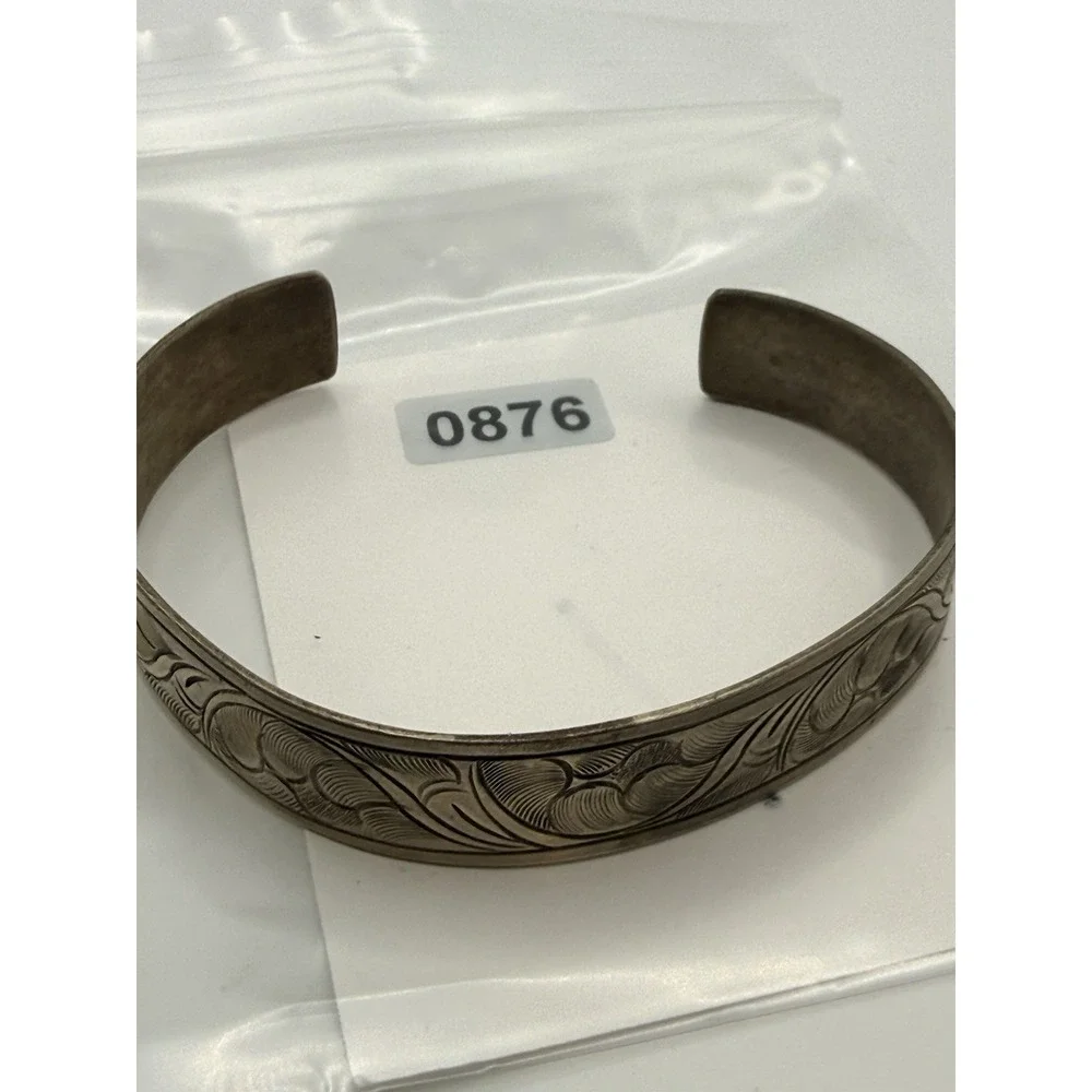 Silver Tone Etched Cuff Bracelet Waves Paisley 8